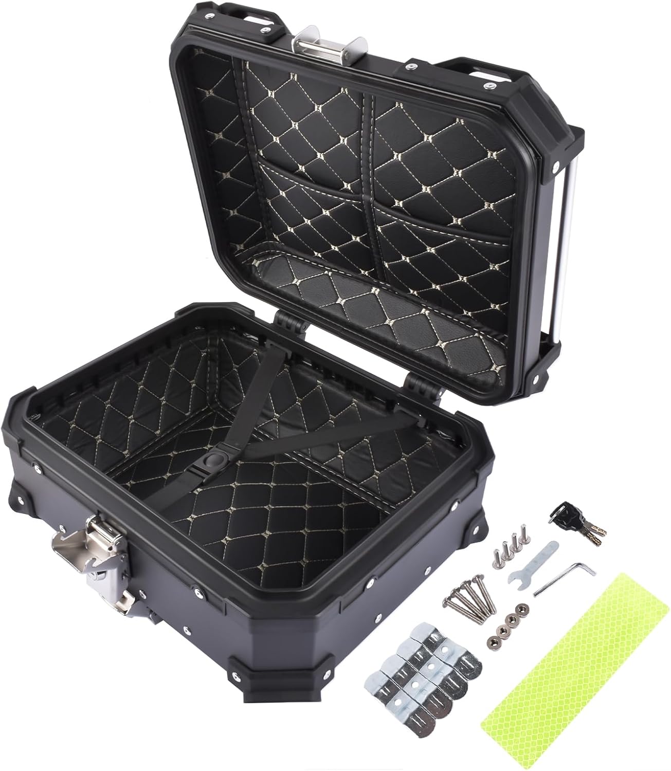 25L Motorcycle Top Case Aluminum Motorcycle Trunk Tour Tail Box with Security Lock for Storage of Luggage Waterproof Motorbike Top Case, black